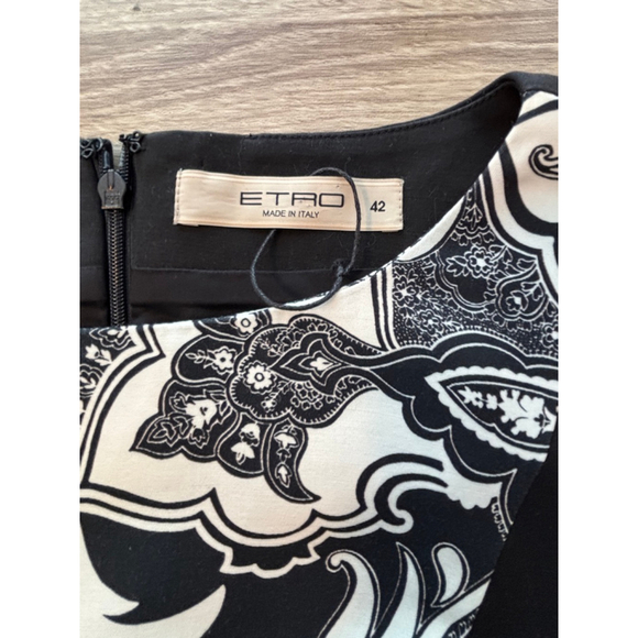 Etro Women's Euro 42 US 6 Black White Paisley Sheath Knee Length Dress Career - Picture 6 of 11